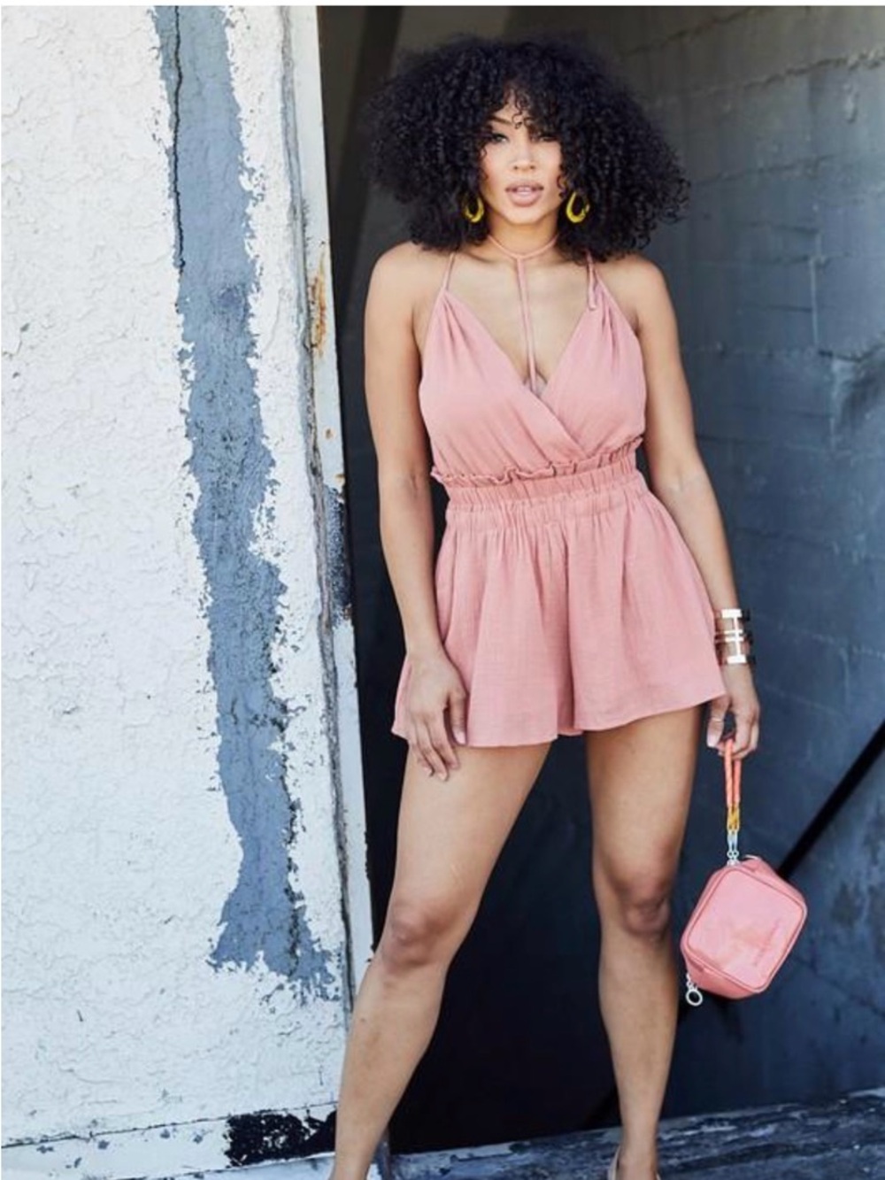 Dusty Rose Romper Women Deep V Neck Summer Outfit Or Spring Casual Cute Romper